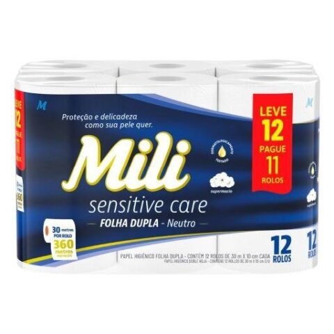 Papel Higienico Mili Lv12 Pg11 30m Folha Dupla Neutro Sensit