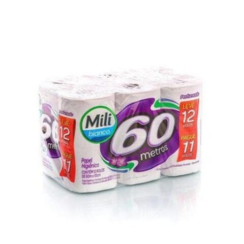 Papel Higienico Mili Bianco Lv12 Pg11 Folha Simples 60m Perf